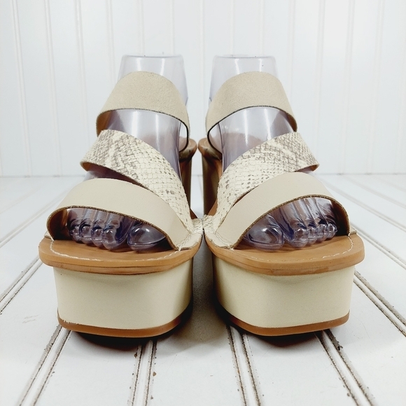 NEW Lucky Brand Mimya Snakeskin Tan Summer High Platform Wedge Sandals K984 - Picture 3 of 10